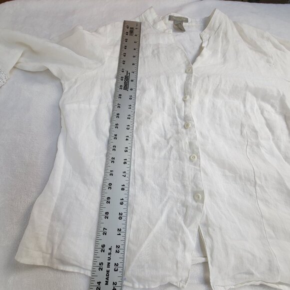 Deane and White Womens 1X Linen Button-Up Blouse Top 3/4 Sleeve W/ Lace Cuffs - Picture 7 of 7